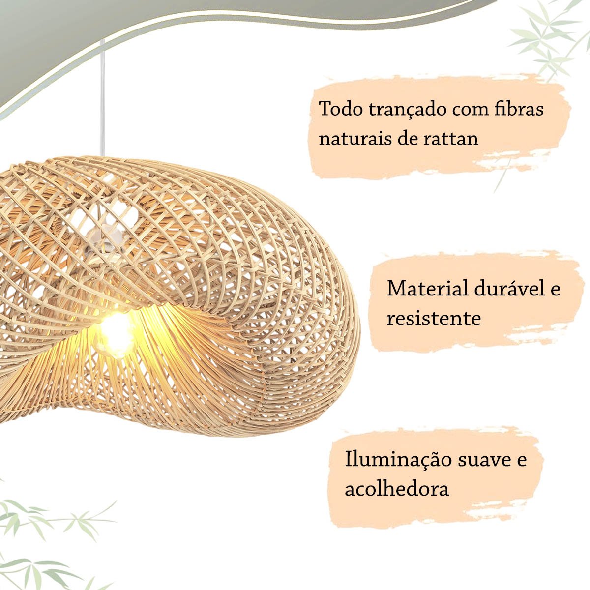 Pendente Rattan em Fibra Natural Boho Bancada Sala E27 Nat70 - 4