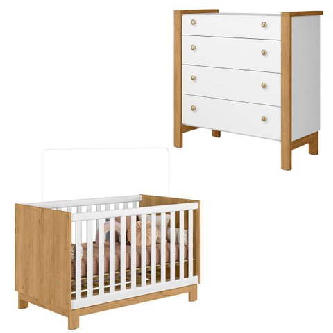 Conjunto Berço Encanto Slim 4315 Comoda 5135 Flora 4 Gavetas