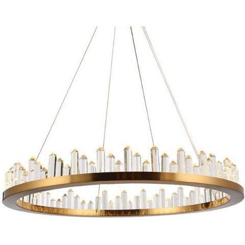 Pendente Anel Dourado com Cristais 60cm Led 60W Bivolt PARIS LUZ