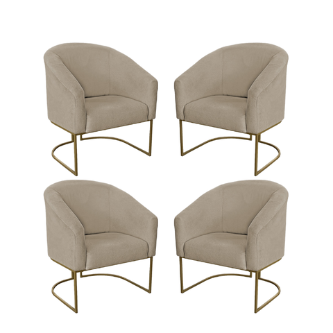 Kit 4 Poltronas Decorativa Luana Base Ferro Dourada Suede - Twdecora