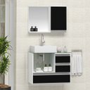 Ver imagem 1 de Conjunto Gabinete Banheiro POLO 60cm Branco/Preto - Gabinete + Cuba + Espelheira + Tampo Vidro