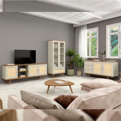 Conjunto para Sala de Estar Louro e Luna 5 Portas 8 Prateleiras MDF 135cm Marrom