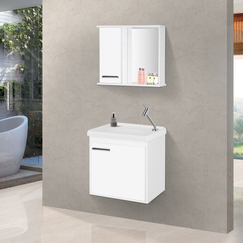 Gabinete para Banheiro com Cuba e Espelho Incluso Arts 45 Cm - Branco