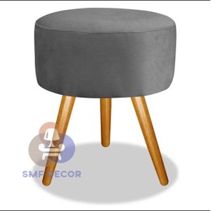 Puff Redondo Pés Palito Cinza SMF DECOR