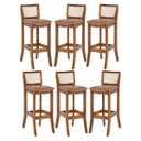 Ver imagem 1 de Kit 6 Banquetas Alta com Encosto Rattan Portugal Estofada Impermeável Caramelo L85 Rmi