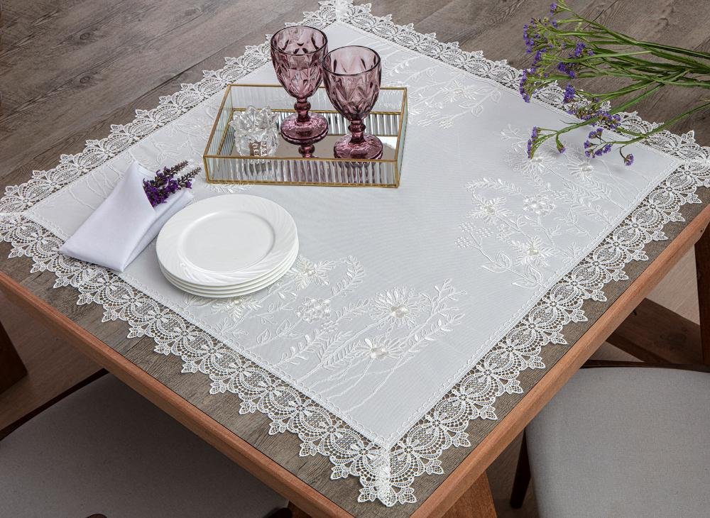 Linha Floral Caminhos de Mesa Orlando 85x85cm Bco Jolitex - 1