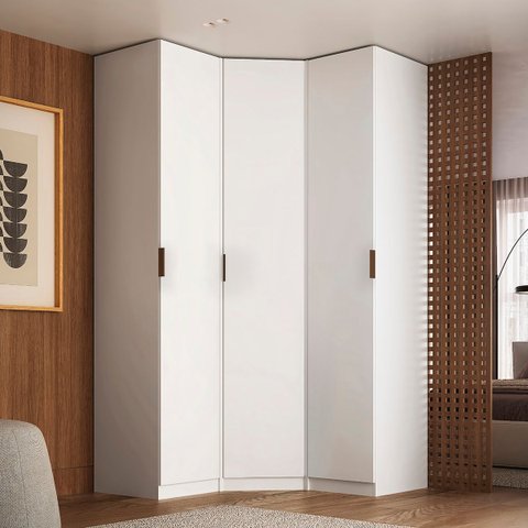 Guarda Roupa de Canto Obliquo 3 Portas Mdf Altezza Clean Belmax:branco