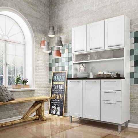 Cozinha de Aço Compacta 6 Portas 2 Gavetas Branco Bertolini