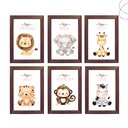Ver imagem 1 de Kit 6 Quadros Decorativos Animais Safari Baby Menina Lainho:tabaco
