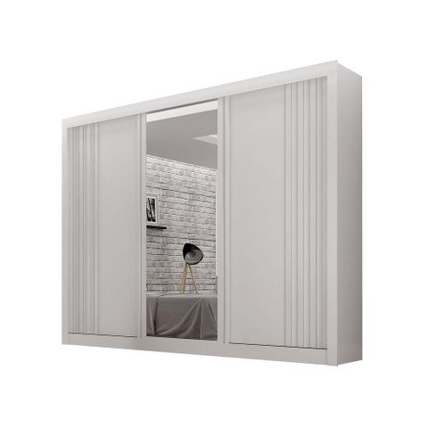 Guarda-roupa Casal 100% Mdf 3 Portas 4 Gavetas com Espelho Central Milano Leifer Móveis Branco