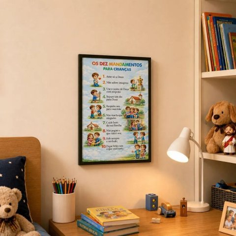 "Os Dez Mandamentos da Criança" Quadro Infantil Religioso