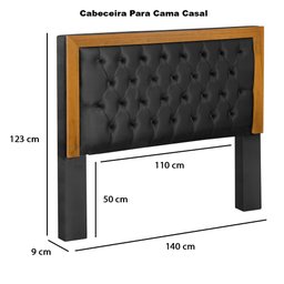 Conjunto Cabeceira com Recamier Casal 1.40 Acabamento em Madeira Imperial Pávia Preto - LH Móveis - 9