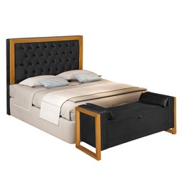 Conjunto Cabeceira com Recamier Casal 1.40 Acabamento em Madeira Imperial Pávia Preto - LH Móveis - 1