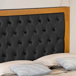 Conjunto Cabeceira com Recamier Casal 1.40 Acabamento em Madeira Imperial Pávia Preto - LH Móveis - 11