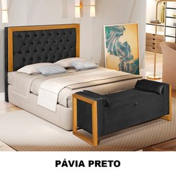 Conjunto Cabeceira com Recamier Casal 1.40 Acabamento em Madeira Imperial Pávia Preto - LH Móveis - 4