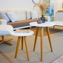 Ver imagem 1 de Kit 2 Mesinha Mesa Lateral Apoio Redondo Pés Palito Retro Quarto Mesa de Cabeceira Branca