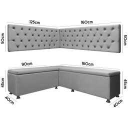 Conjunto Canto Alemão com Bau para Bar Lanchonete Capitone Cinza Claro 125x160cm Sofa Store - 6