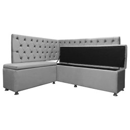 Conjunto Canto Alemão com Bau para Bar Lanchonete Capitone Cinza Claro 125x160cm Sofa Store - 4