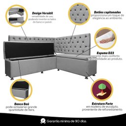 Conjunto Canto Alemão com Bau para Bar Lanchonete Capitone Cinza Claro 125x160cm Sofa Store - 8