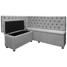 Conjunto Canto Alemão com Bau para Bar Lanchonete Capitone Cinza Claro 125x160cm Sofa Store - 3