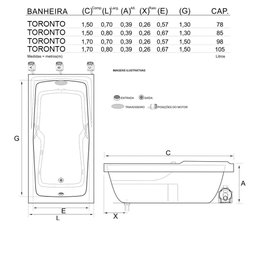 Banheira Retangular Toronto Completa com Hidro - 127v - 3