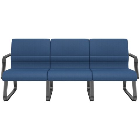 Cadeira Longarina 3 Lugares Recepção com Braço Pés Preto Lev P03 Crepe Azul - Lyam Decor