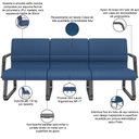 Ver imagem 3 de Cadeira Longarina 3 Lugares Recepção com Braço Pés Preto Lev P03 Crepe Azul - Lyam Decor