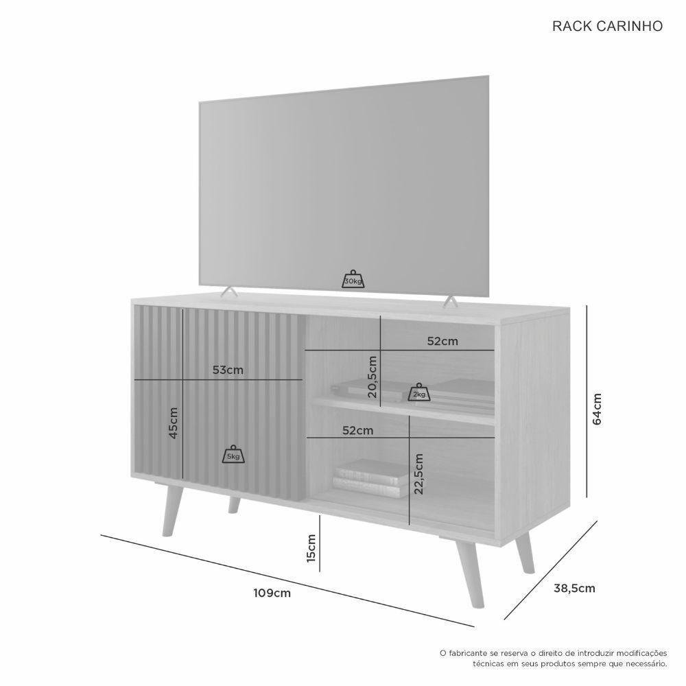 Rack Carinho para Tv até 43 Polegadas Portas Ripada Jcm Movelaria Cinamomo - 4