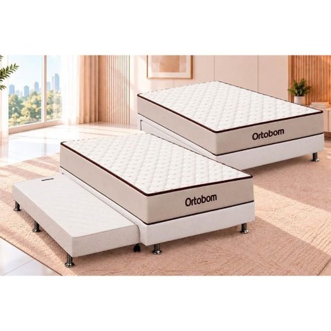 Cama Box c/Aux Crc Casal+Colchão Anatômico Ortopédico Fit 2.0 Ortobom