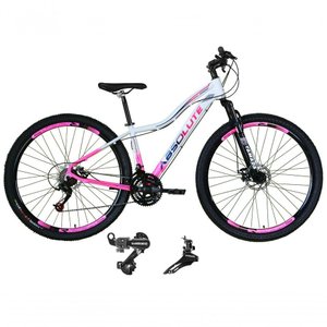Bicicleta Aro 29 Absolute Hera Feminina Alumínio 21 Marchas Câmbios Shimano Freio a Disco Branco-