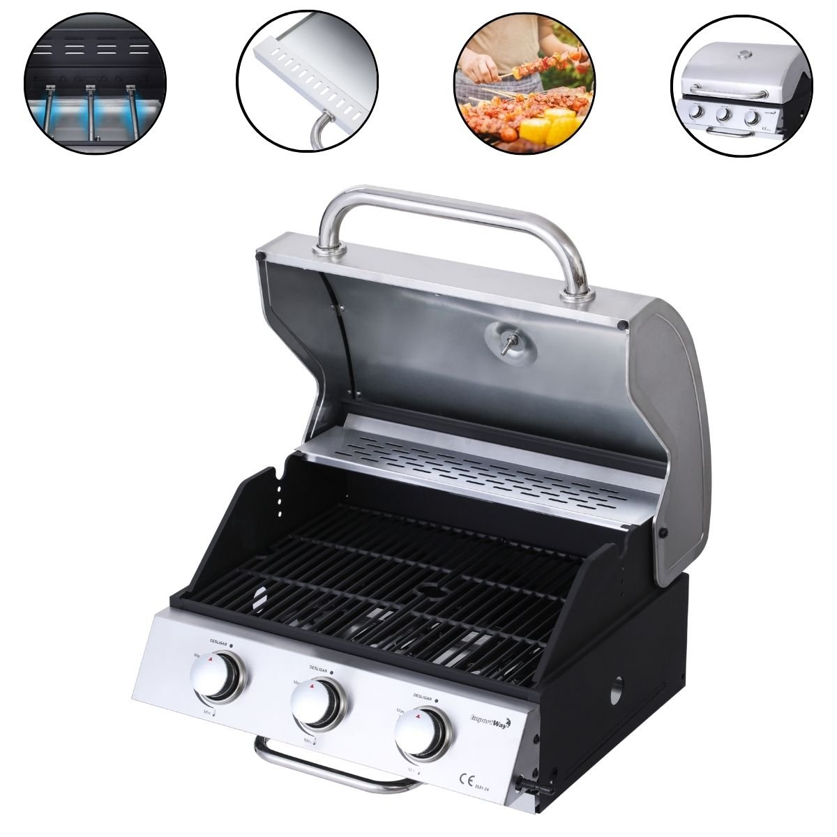 Churrasqueira de Embutir Bancada Inox a Gás 3 Queimadores Push Turn Importway Iwcg-006 - 1