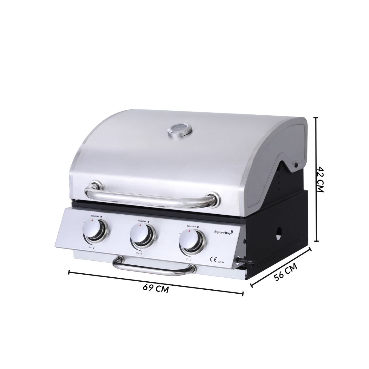 Churrasqueira de Embutir Bancada Inox a Gás 3 Queimadores Push Turn Importway Iwcg-006 - 2