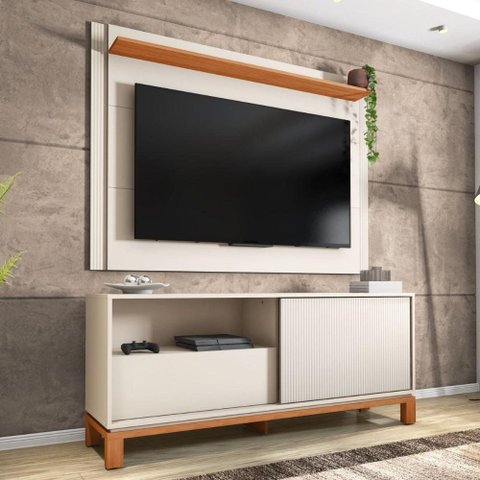 Bancada Charm Mondrian 1.5 + Painel Extensível Mondrian Off White Freijó