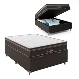 Cama Box Baú Casal + Colchão Paris Molas Ensacadas Pocket - 66x138x188cm - Jacquard - 1