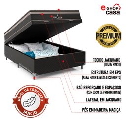 Cama Box Baú Casal + Colchão Paris Molas Ensacadas Pocket - 66x138x188cm - Jacquard - 3