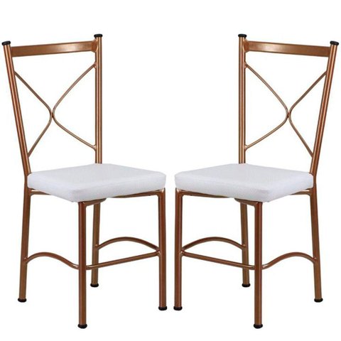 2 Cadeira Buffet em Alumínio para Cozinha, Restaurante, Bronze com Branco