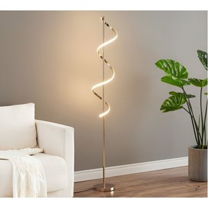 Luminária Chão Moderna Slim Coluna Metálica + Perfil Led Espiral 1,35m - Dourada