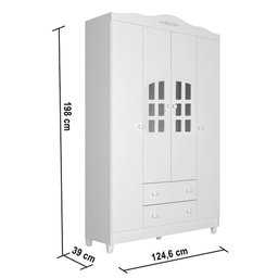 Quarto de Bebê Provençal Lisa Berço Mini Cama Guarda Roupa Infantil 4 Portas Branco Carolina Baby - 7