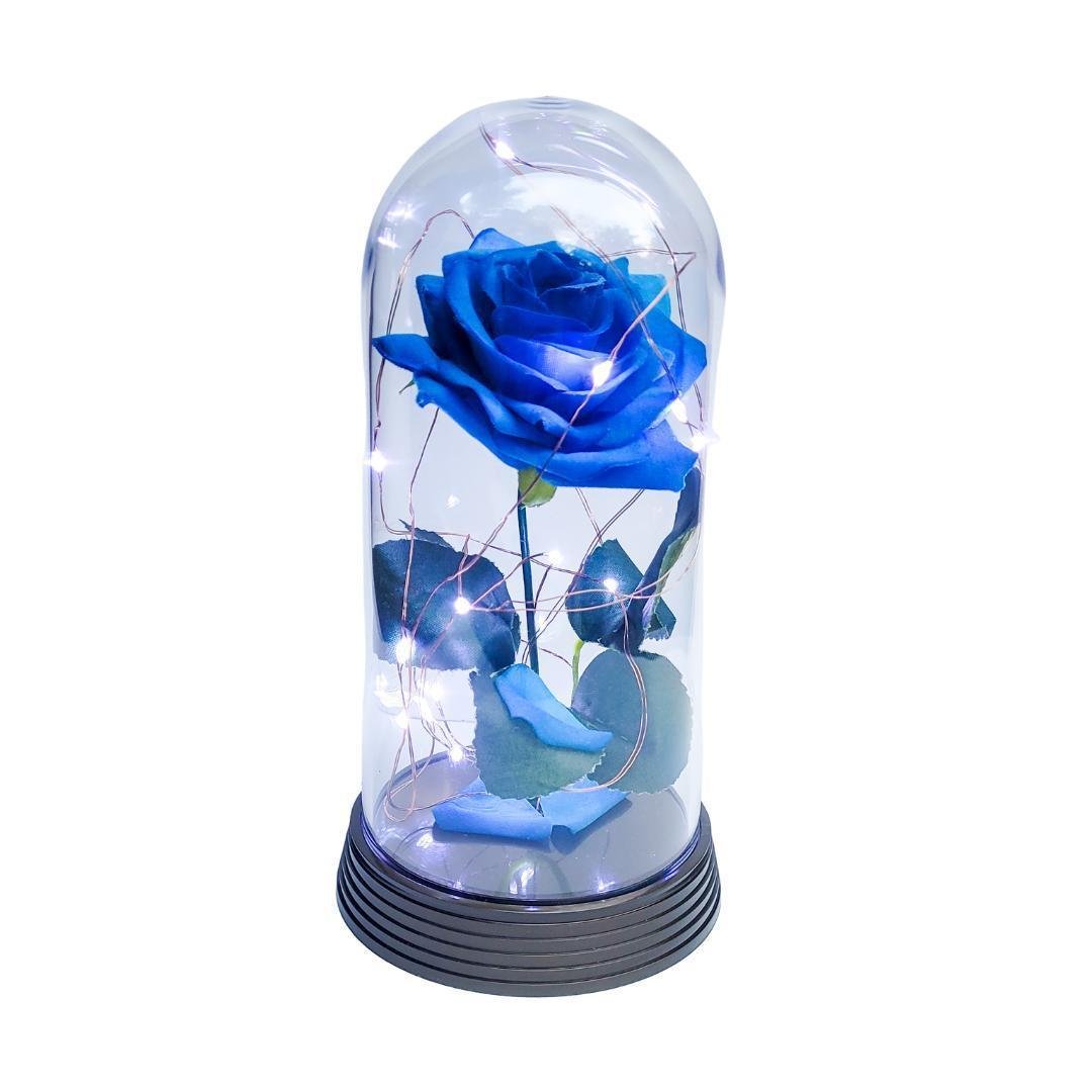 Luminária a Rosa Encantada Azul 20 Cm Base Ouro Frio - 1