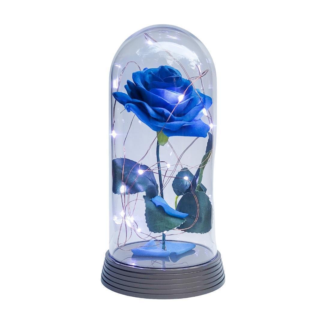Luminária a Rosa Encantada Azul 20 Cm Base Ouro Frio - 2