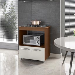 Balcão P/ Cooktop 5 Bocas Forno Microondas Multiuso Elisa - Savana/off White - 1