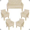 Ver imagem 1 de Kit Namoradeira Decorativa Para Sala Capitonê Com Base + 4 Poltronas Para Recepção Suede