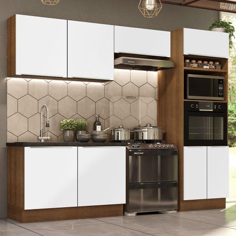 Armário de Cozinha Completa 270cm Rustic Branco Veludo Lux Madesa 01