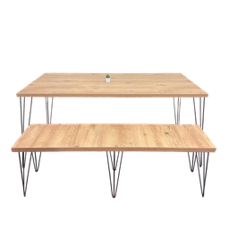 Mesa Sala de Jantar com 1 Banco Tampo Mdf Estilo Demolição Industrial Madeira Ecom Pés em Ferro 180x - 2