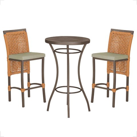 Mesa Bistrô e 2 Banquetas Roma Marrom Corda Náutica Estofado 7 Trama Original