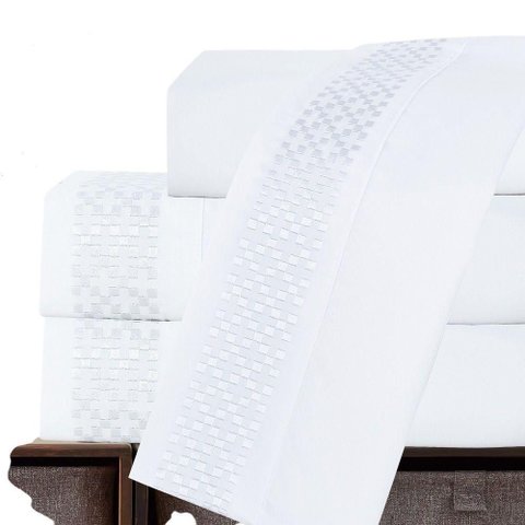 Jogo Lençol Casal Elegance Bordado 4pç 100% Poliéster - Branco
