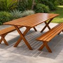Ver imagem 6 de Conjunto Mesa e Banco Rustico para Churrasco Marrom/Mogno Mel