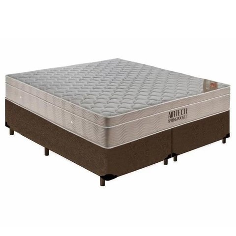 Cama Base Queen Bipartido Marrom Colchão Molas Ensacadas Airtech Springpocket 158x198 - Ortobom