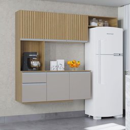 Kit Cozinha Suspensa Mel com Balcão 180cm Poquema Móveis Damasco / Ripado / Offwhite - 2