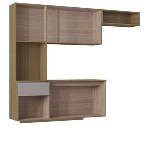 Kit Cozinha Suspensa Mel com Balcão 180cm Poquema Móveis Damasco / Ripado / Offwhite